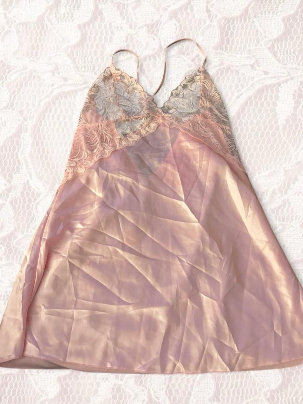 Delicate Pink Lace Satin Slip Nightdress